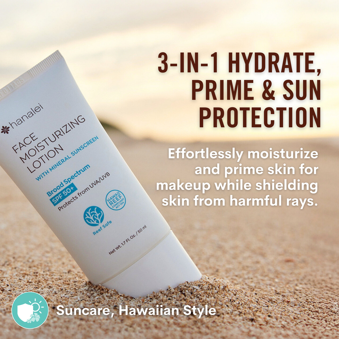 Hanalei Face Moisturizing Lotion with Mineral Sunscreen SPF 50+